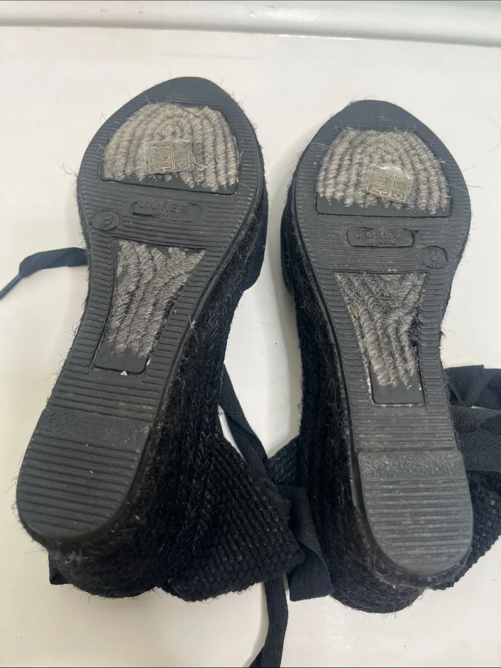J Crew Lace Up Black Wedge Espadrille Sz 8.5